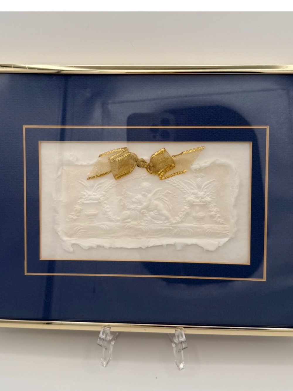 Vintage Cupid Blind-Embossed Paper Art Custom Framed
